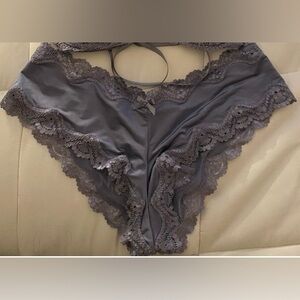 Elegant Lace Trim Gray Underwear